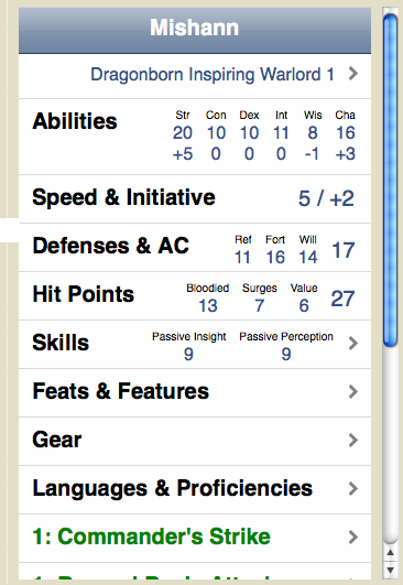 Online D&D Character Sheet for the Iphone Online D&D Character Sheet